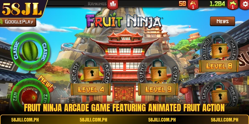 Fruit Ninja Arcade game featuring animated fruit action