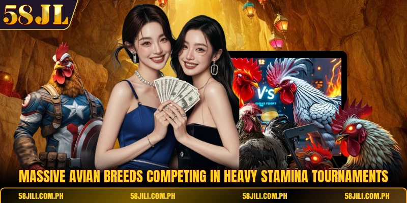 Massive avian breeds competing in heavy stamina tournaments